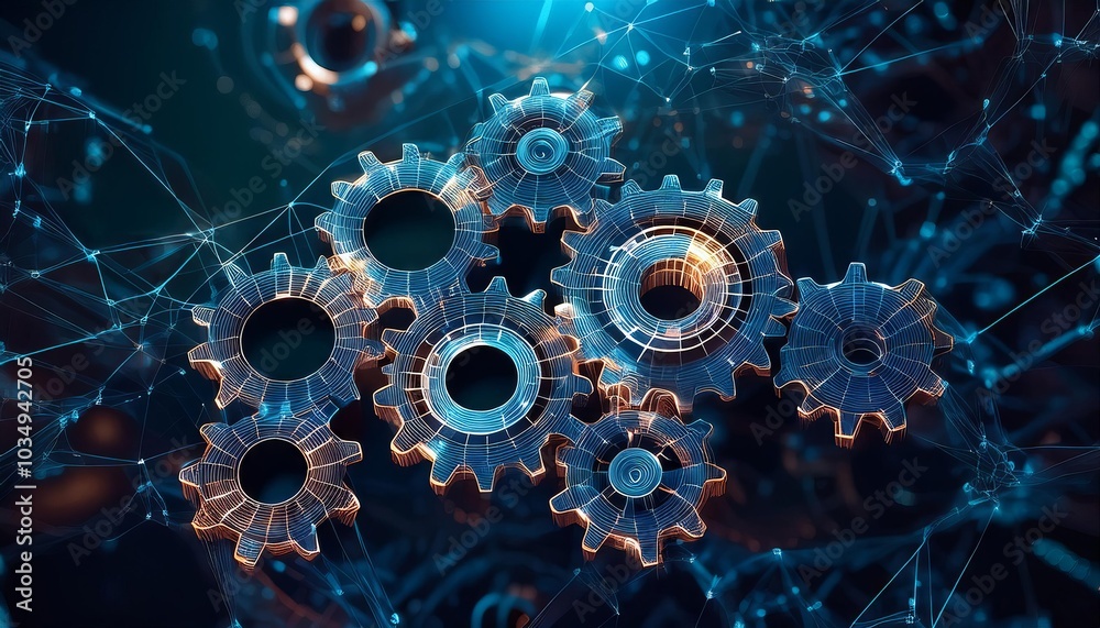 Interconnected Gears Representing Digital Network and Technology Interconnected Gears Representing Digital Network and Technology