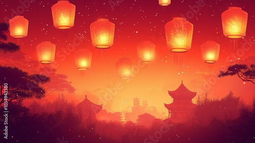 Festive bright lantern festival scene illustration