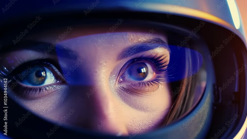 Close-up of eyes reflecting adventure in motorcycle helmet Close-up of eyes reflecting adventure in motorcycle helmet