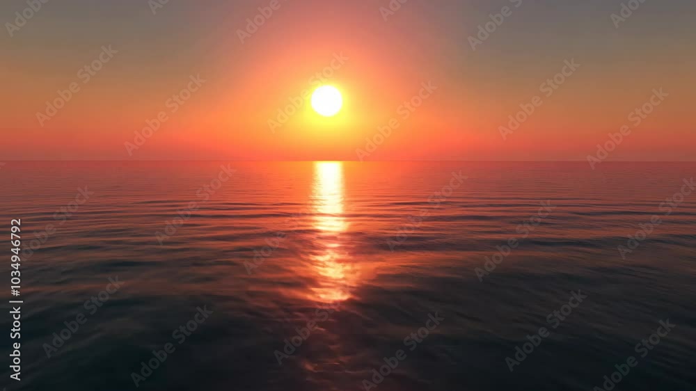 The sun sets over the ocean, casting an orange glow across the water The sun sets over the ocean, casting an orange glow across the water