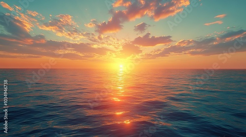 Serene Sunset Over Calm Ocean Waters