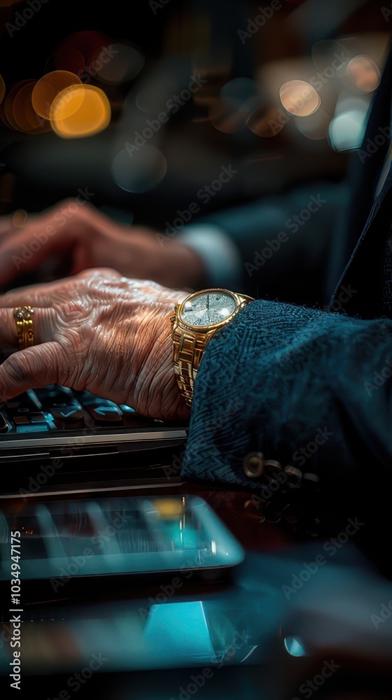 Close-up of the hands of an elderly woman using a laptop Close-up of the hands of an elderly woman using a laptop