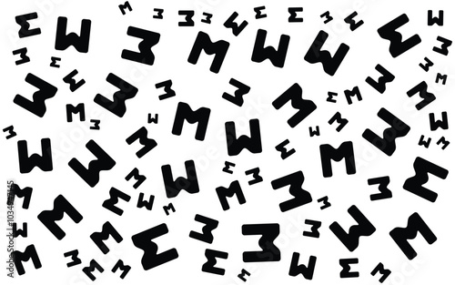 Alphabet Memphis Pattern Abstract Element Background with Black and white colors