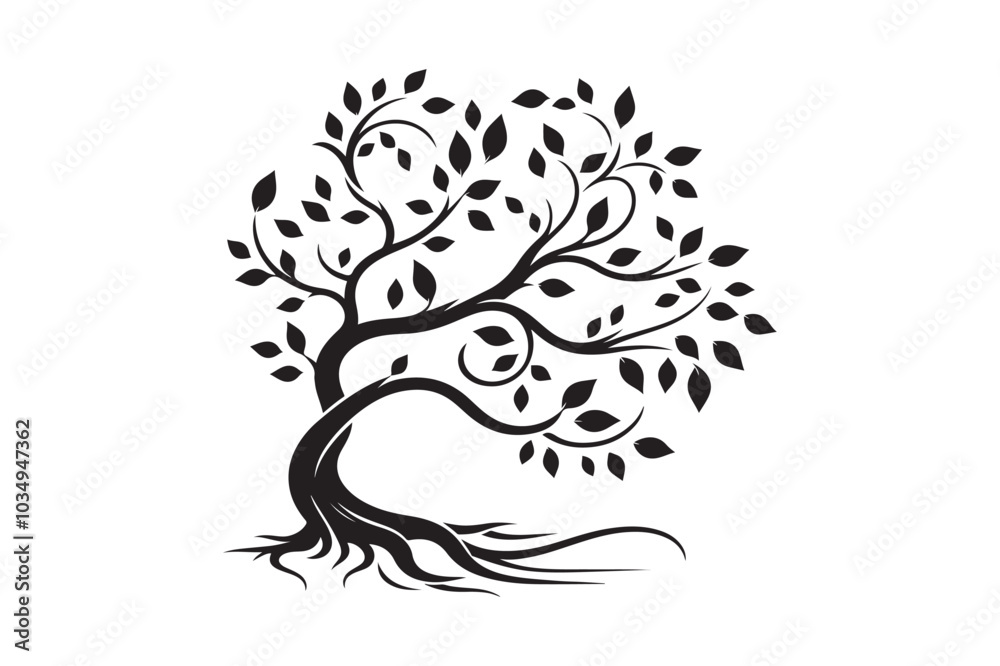 Flowing Tree Silhouette with Curved Branches and Leaves 27.eps Flowing Tree Silhouette with Curved Branches and Leaves 27.eps