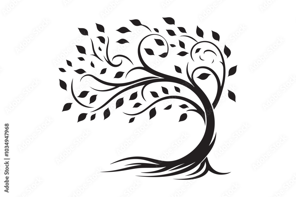 Flowing Tree Silhouette with Curved Branches and Leaves 35.eps Flowing Tree Silhouette with Curved Branches and Leaves 35.eps