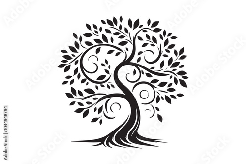 Flowing Tree Silhouette with Curved Branches and Leaves 44.eps