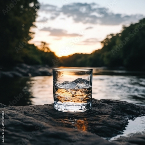 glass of water on the beach