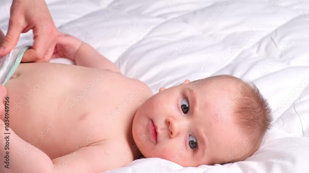 mother changing her baby's diaper playing with child. Loving mom newborn Back Lying having fun with child enjoying motherhood mother changing her baby's diaper playing with child. Loving mom newborn Back Lying having fun with child enjoying motherhood