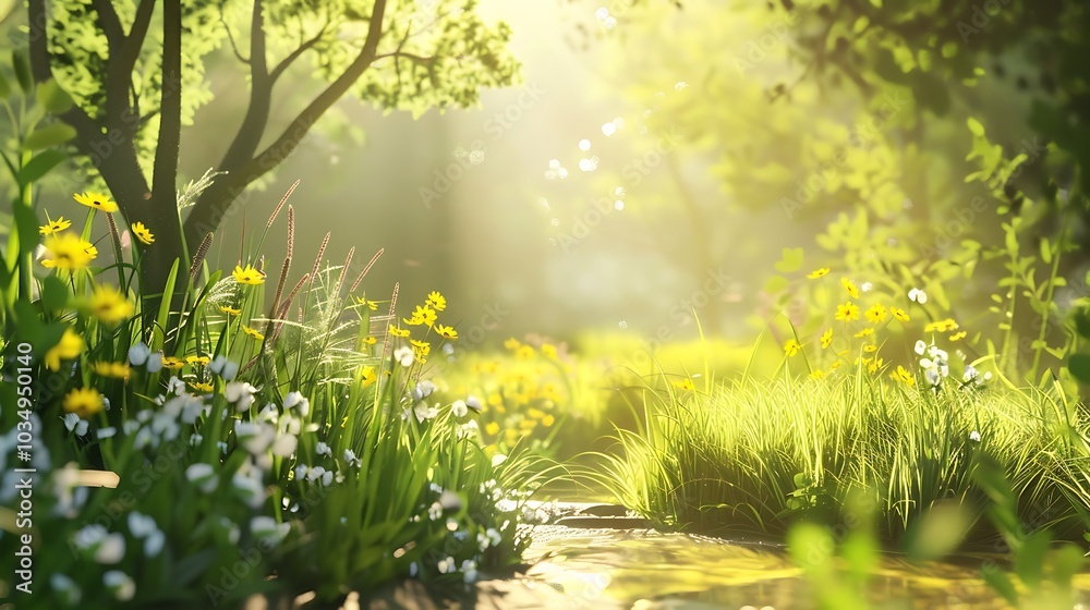 Fototapeta premium A lovely summertime natural scene with plants yellow sunshine