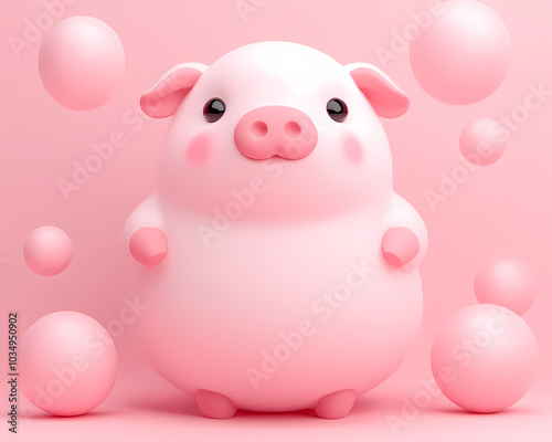 This delightful image features a cute pink pig character playfully posed among colorful bubbles bringing a cheerful and whimsical atmosphere perfect for festive celebrations or animal-themed designs