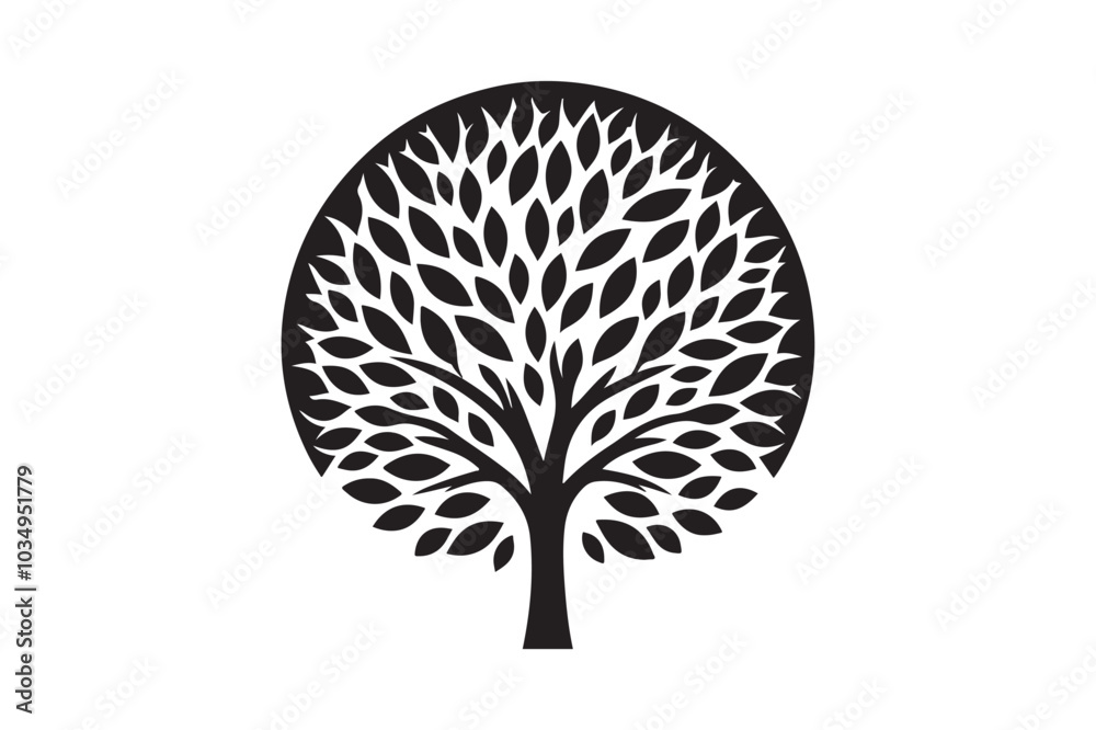 Naklejka premium Minimalist Tree Silhouette Design with Symmetrical Leaves - Nature Art 47.eps