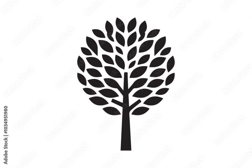 Obraz premium Minimalist Tree Silhouette Design with Symmetrical Leaves - Nature Art 50.eps