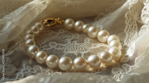 Elegant Pearl Bracelet on Lace Background