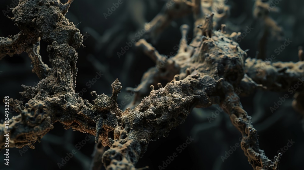 Ancient microbes under microscope reveal intricate cellular structures, showcasing their mysterious and ancient nature, ideal for scientific and educational content.
