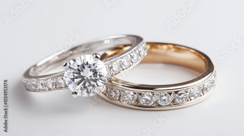 Elegant Diamond Rings on Simple Background