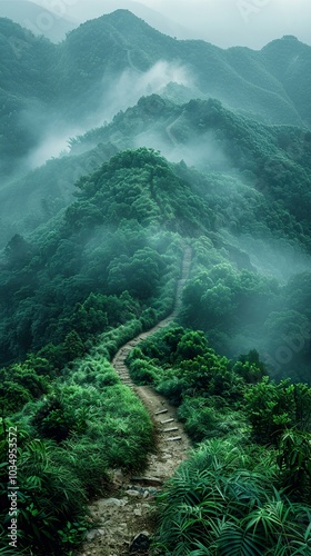 Misty Mountain Path: A Serene Hike Through Verdant Hills