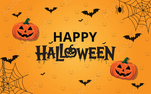 halloween background with pumpkin and bats