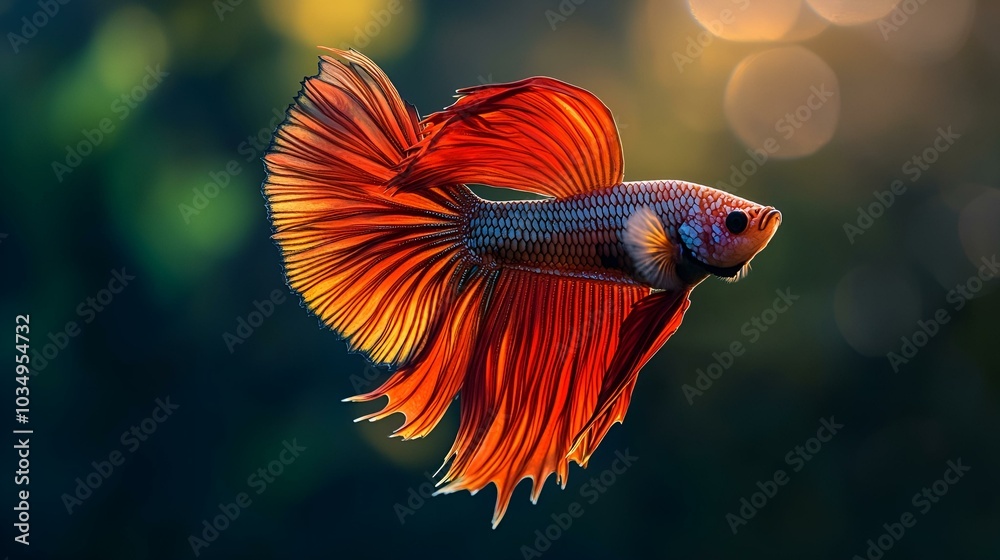 Fototapeta premium Isolated red and yellow goldfish swimming in a white aquarium with aquatic plants