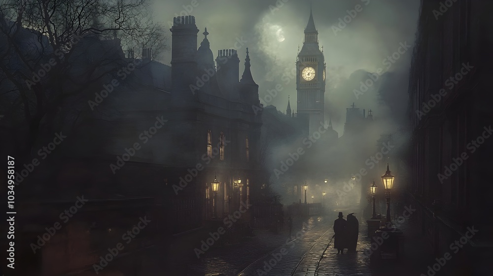 custom made wallpaper toronto digitalFog Shrouded Victorian London Street at Mysterious Nightfall