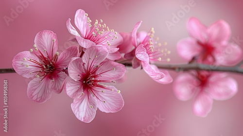 Close-Up of Delicate Pink Cherry Blossoms in Bloom..