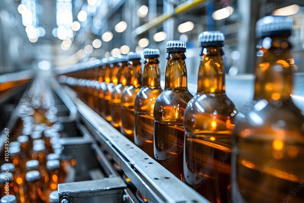 Bottles of Beer on a Production Line in a Brewery Bottles of Beer on a Production Line in a Brewery