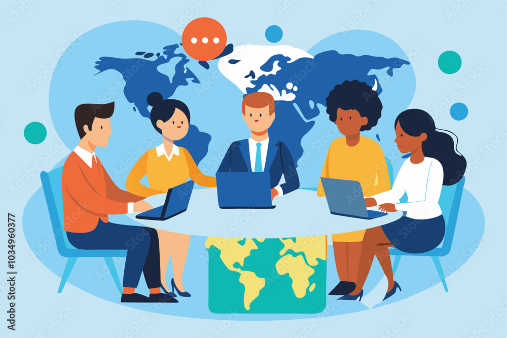 Global Business Team Collaboration - International Office Meeting Vector Illustration. Global Business Team Collaboration - International Office Meeting Vector Illustration.