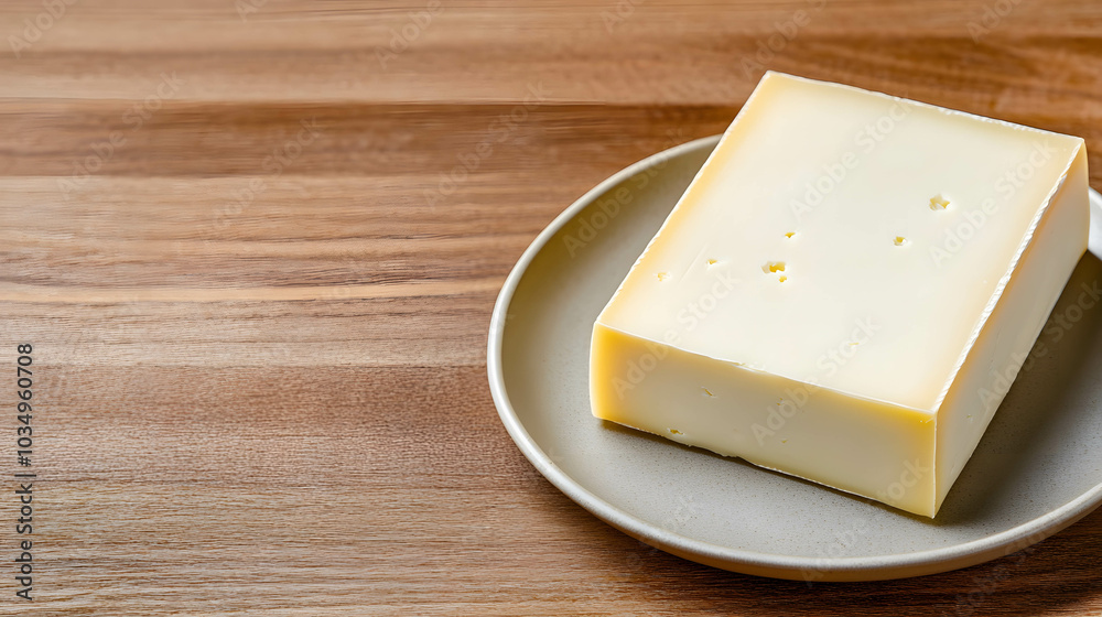 Cheese consumption demand and price increase concept. Cheese is placed on a plate on a wooden table.
