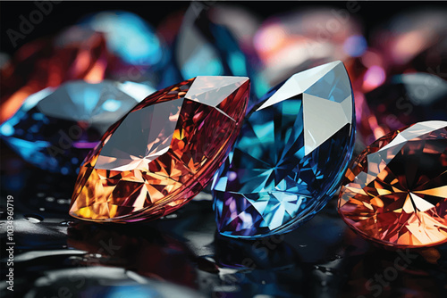 Beautiful blue topaz on a dark background. Isolated with clipping path. 3d illustration
