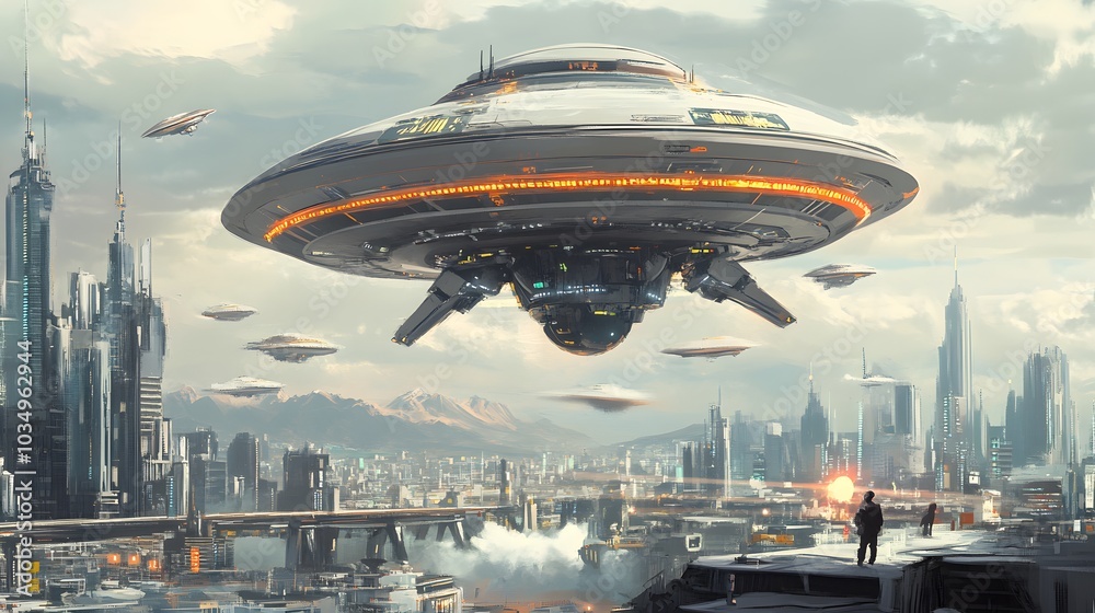 Landing alien, digital painting. Landing alien, digital painting.