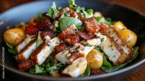 Fresh cobb salad with grilled chicken and mixed greens photo