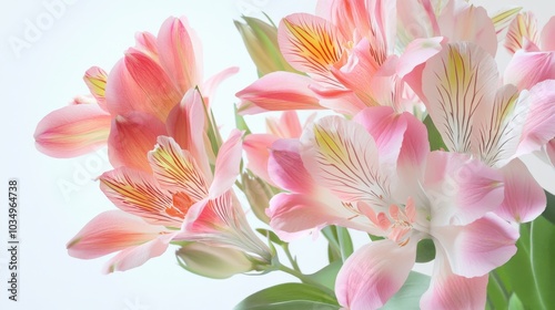 a meticulously detailed summer bouquet of alstroemeria flowers, their vibrant petals and intricate structures rendered with scientific precision against a transparent background