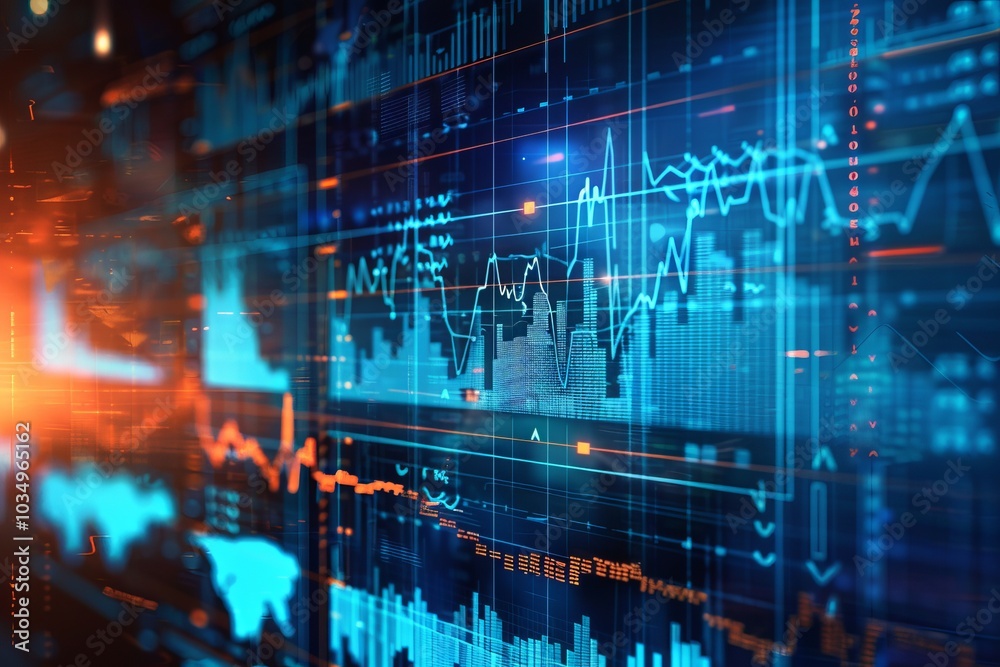 Dynamic Digital Financial Data Display with Abstract Graphs and Charts in a Modern Technology Interface Dynamic Digital Financial Data Display with Abstract Graphs and Charts in a Modern Technology Interface
