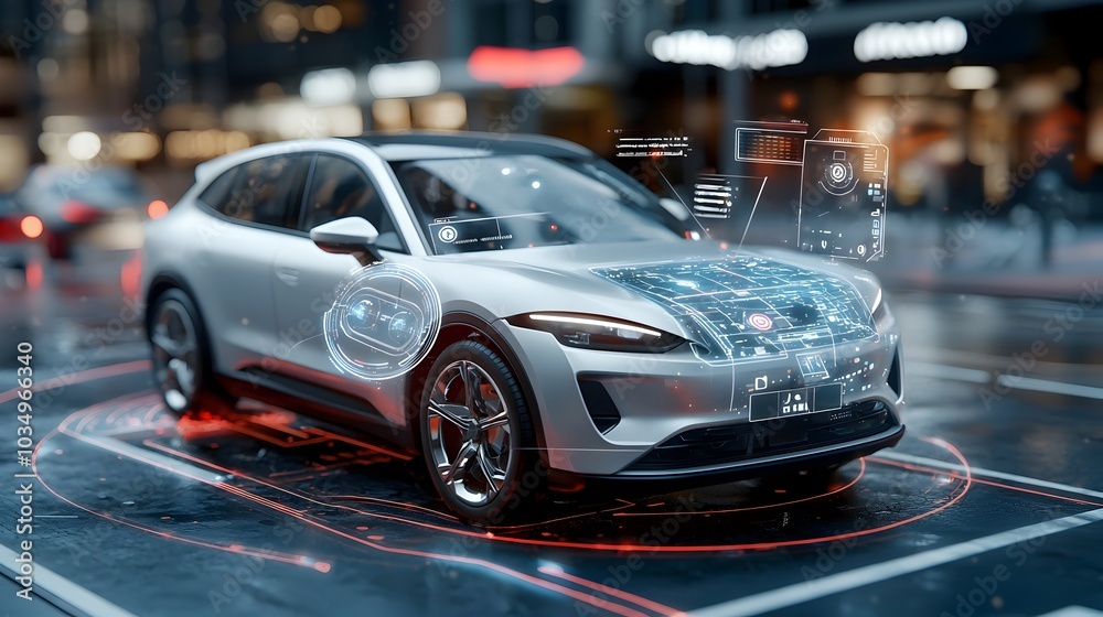 Sleek and Futuristic 3D of an Autonomous Car with Glowing GPS Map and Advanced Navigation System Driving Through a Modern Urban Landscape Sleek and Futuristic 3D of an Autonomous Car with Glowing GPS Map and Advanced Navigation System Driving Through a Modern Urban Landscape