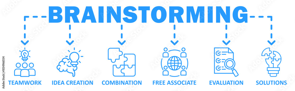 Brainstorming banner web icon vector illustration concept with icon of teamwork,idea creation,combination,free associate,evaluation,solutions Brainstorming banner web icon vector illustration concept with icon of teamwork,idea creation,combination,free associate,evaluation,solutions