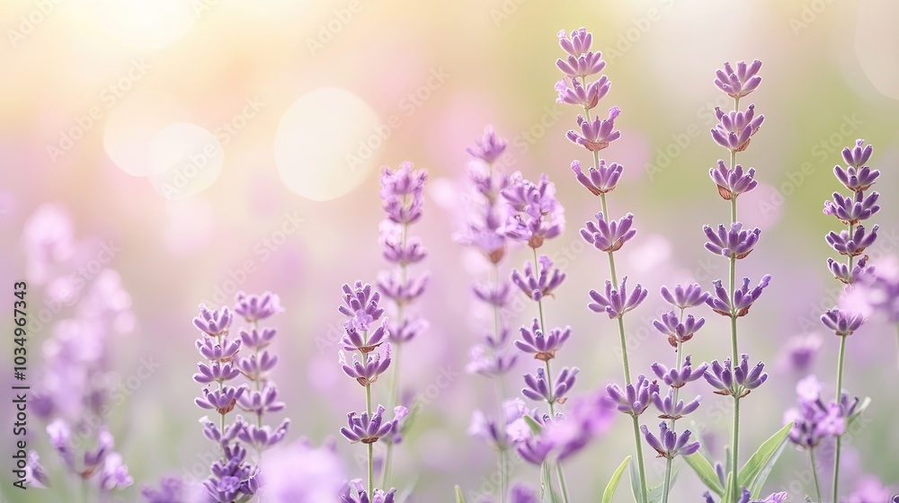 Naklejka premium Lavender Field Blossoms Under Soft Light