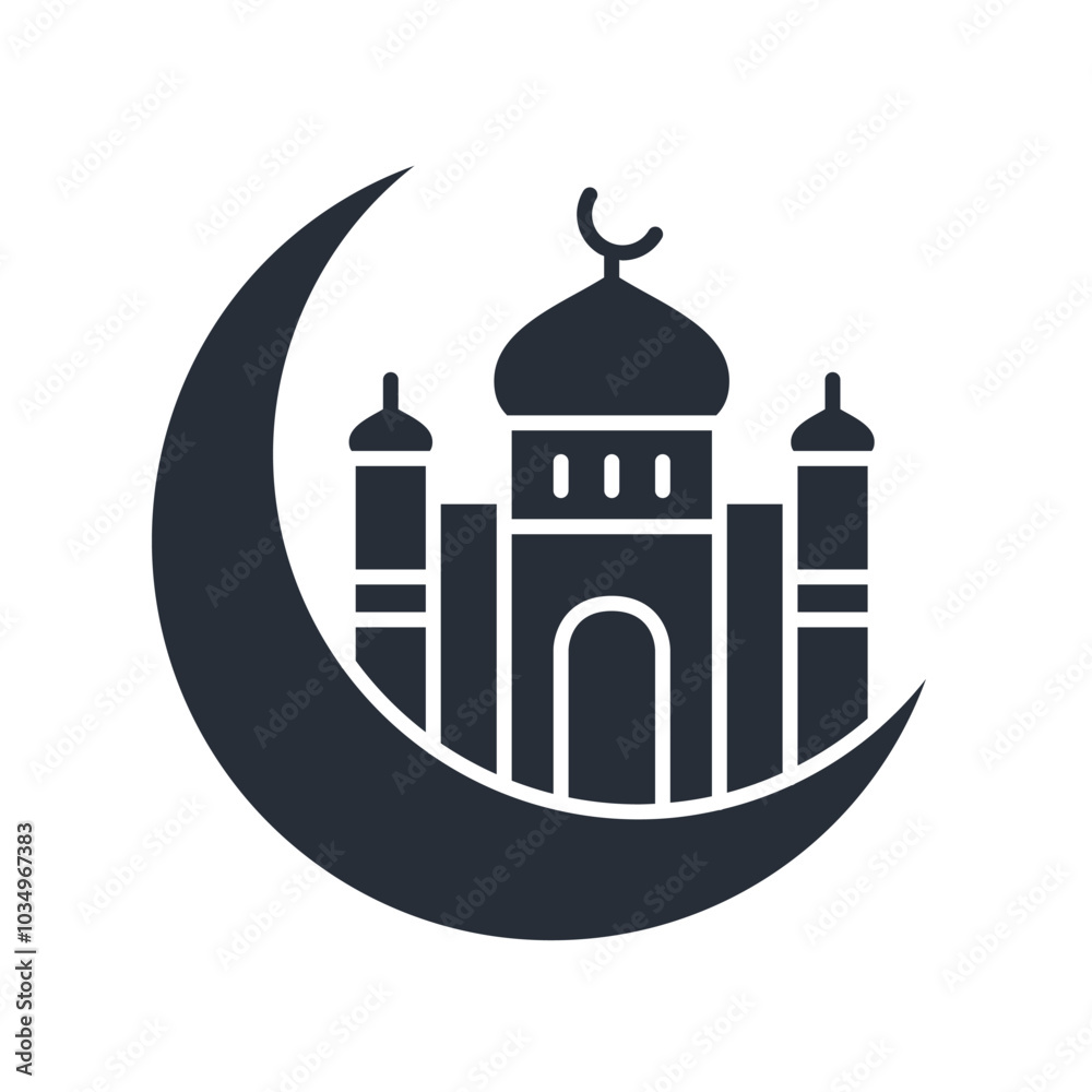 Islamic design icon. Editable moon and masjid line vector illustration. Islamic design icon. Editable moon and masjid line vector illustration.
