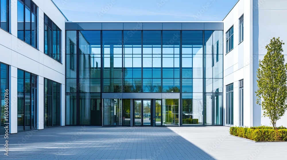 Modern Glass Building with Open Space Entrance Modern Glass Building with Open Space Entrance