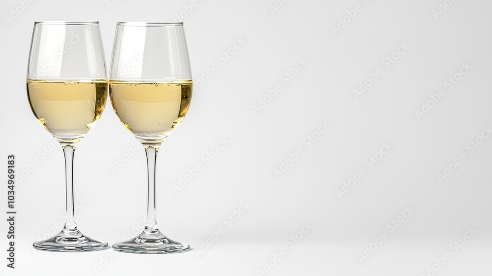 Fototapeta premium Elegant Glasses of White Wine on a Simple Background
