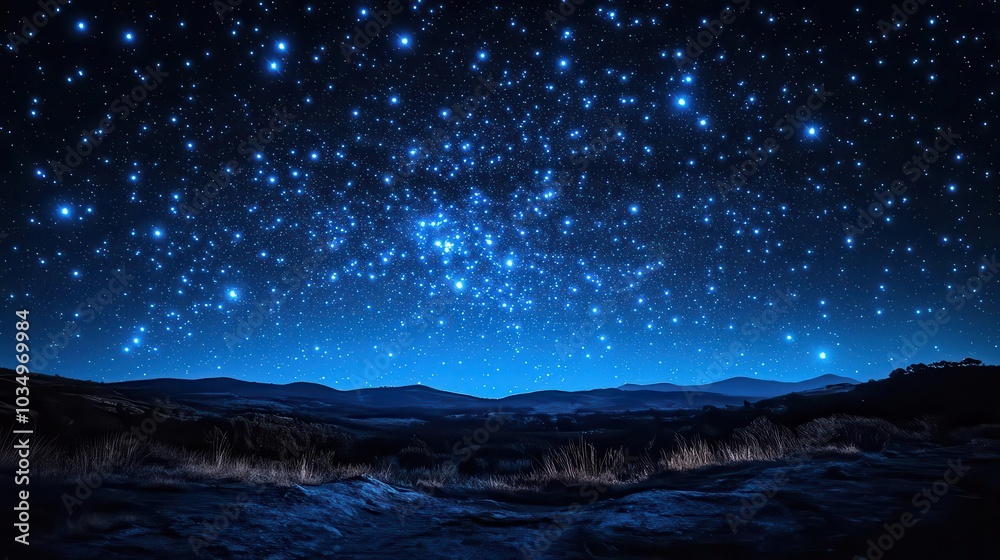 Naklejka premium Under Distant Stars And Blue Light,