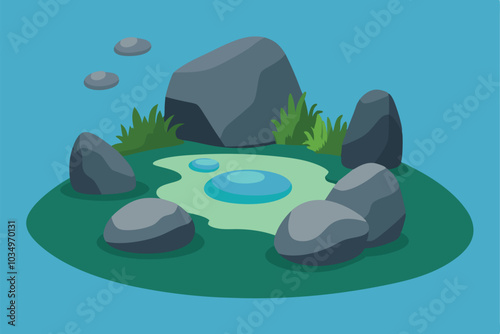 Set of stone and pond vector illustration