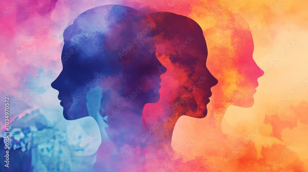 Vibrant Abstract Silhouettes of Human Profiles Vibrant Abstract Silhouettes of Human Profiles