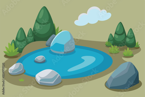 Set of stone and pond vector illustration