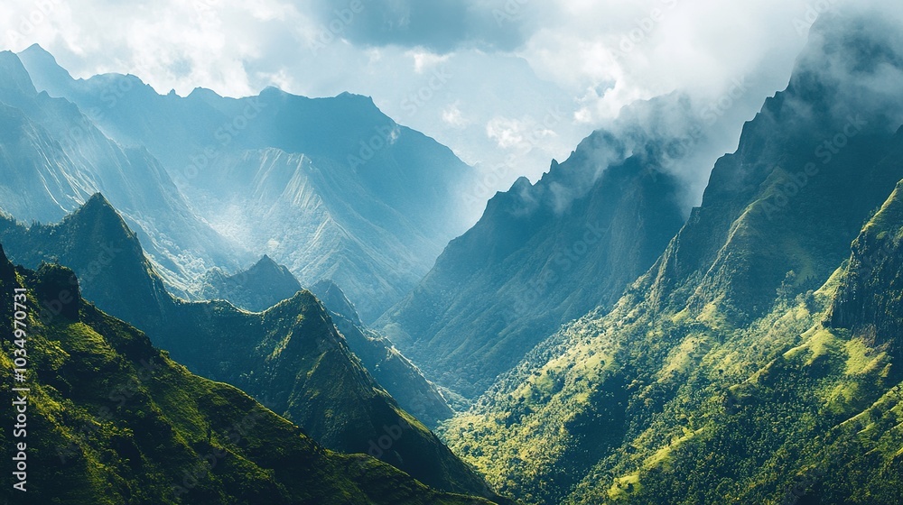 Obraz premium Tranquil Mountain Landscape with Lush Greenery