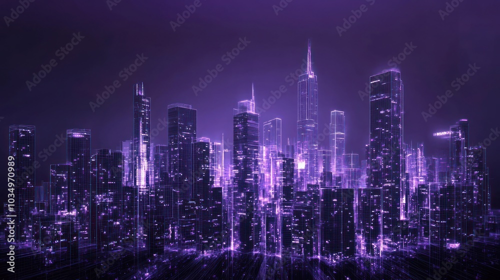 Fototapeta premium Purple Cityscape Night