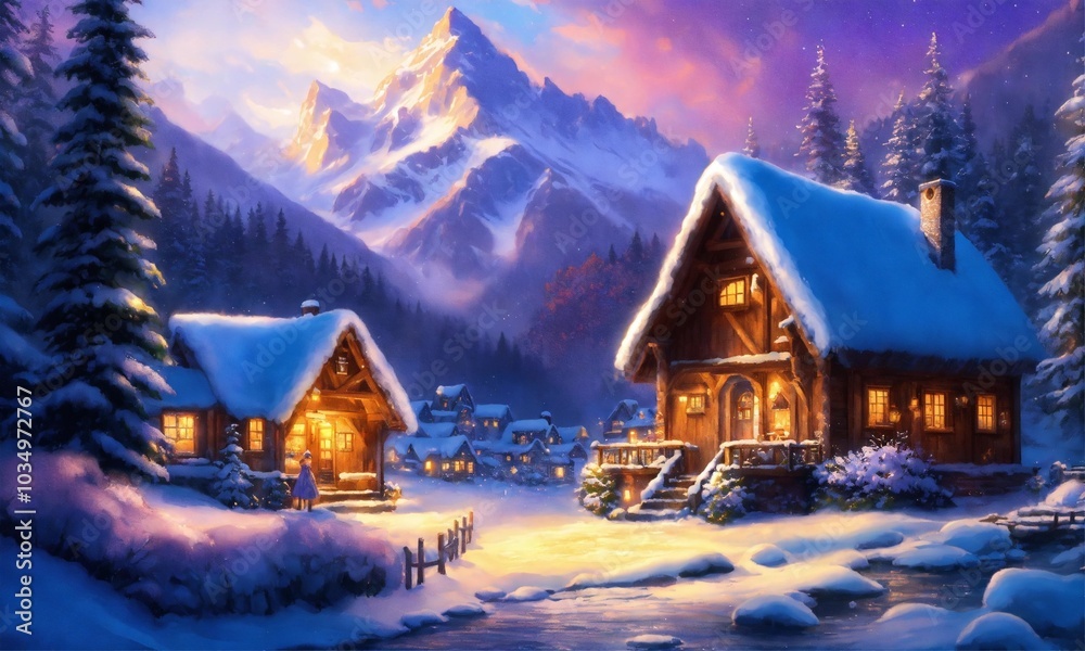 Fototapeta premium Christmas house and landscape, AI generated