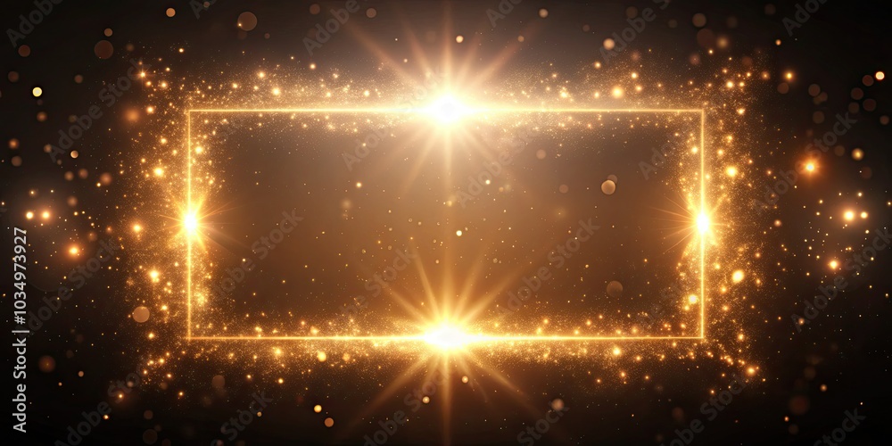 Obraz premium Vintage Style Bright Light Source Creating a Rectangular Frame of White Particles on Dark Background for Video Overlay and Background Animation