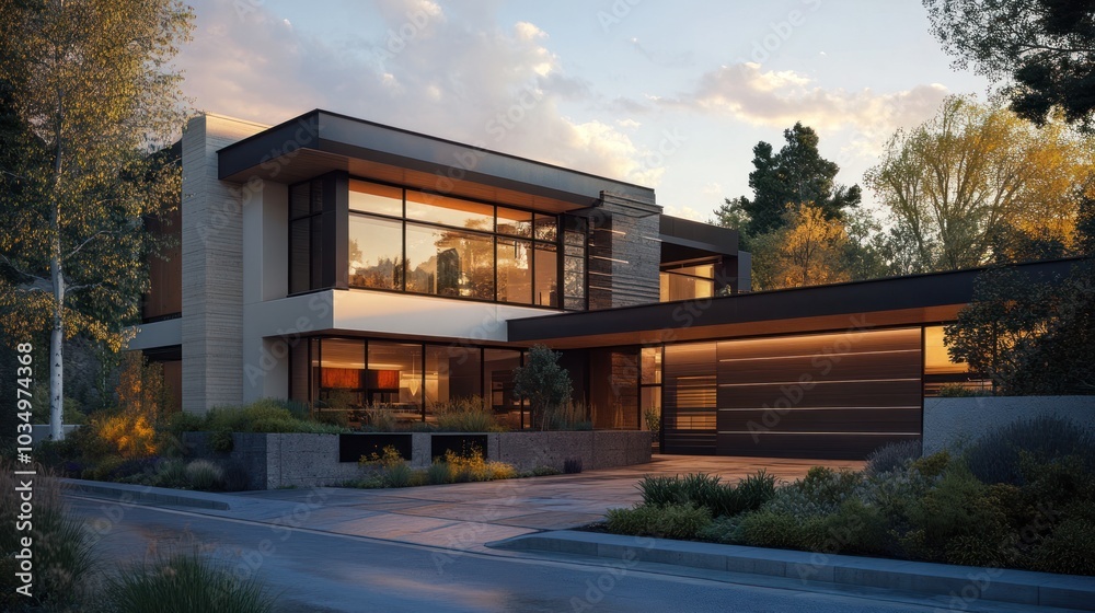 Fototapeta premium Modern house exterior with large windows