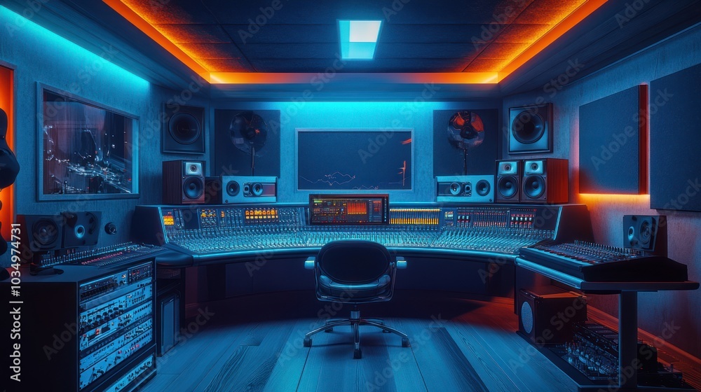 Modern Music Studio with Neon Lights Modern Music Studio with Neon Lights