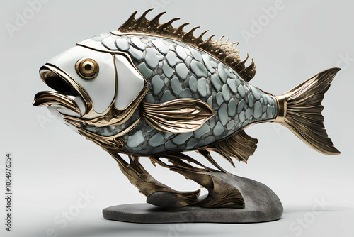 Stone fish figurine. Digital illustration. photo