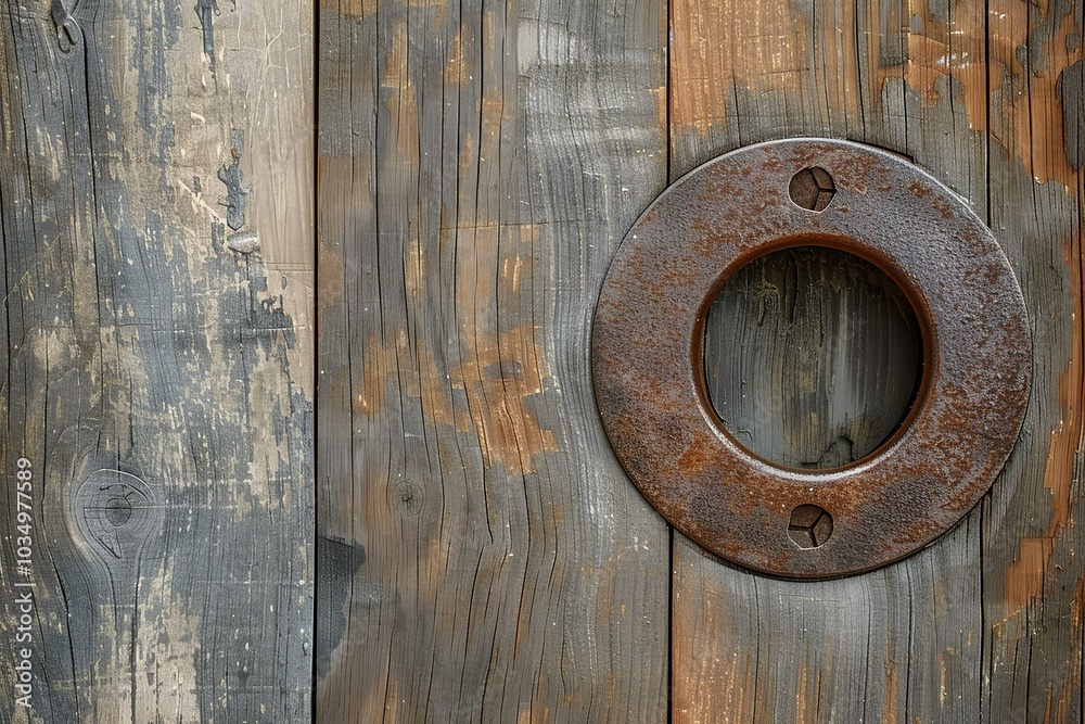 A close up of a metal ring on a wooden wall A close up of a metal ring on a wooden wall